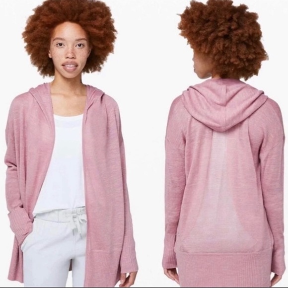 Lululemon NWOT Calm and Collected Wrap Linen Hooded Cardigan Sweater Pink S 4 6 - Picture 1 of 11